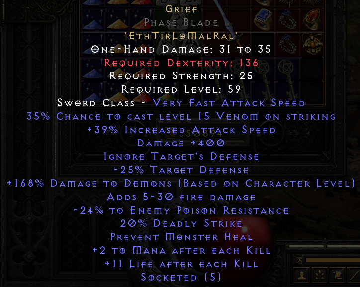 Selling GG Grief Phase Blade PB 39 Ias 400 Damage 39 Ias 398