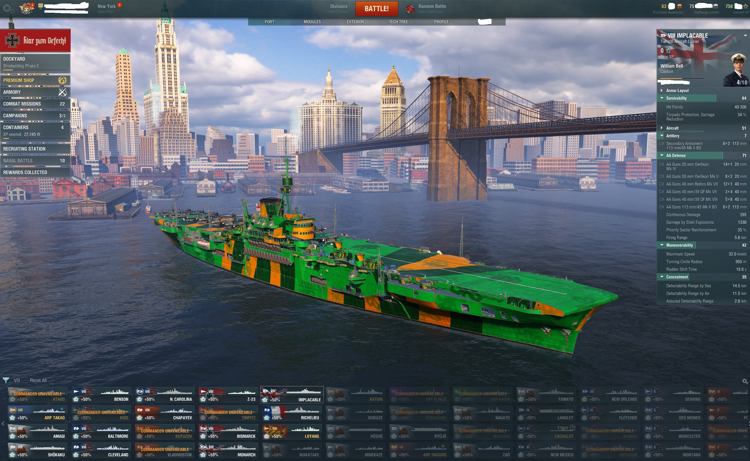 Selling World of warships wows (83,000+ gold, 15 tier 10 ships, lots of premium) EpicNPC