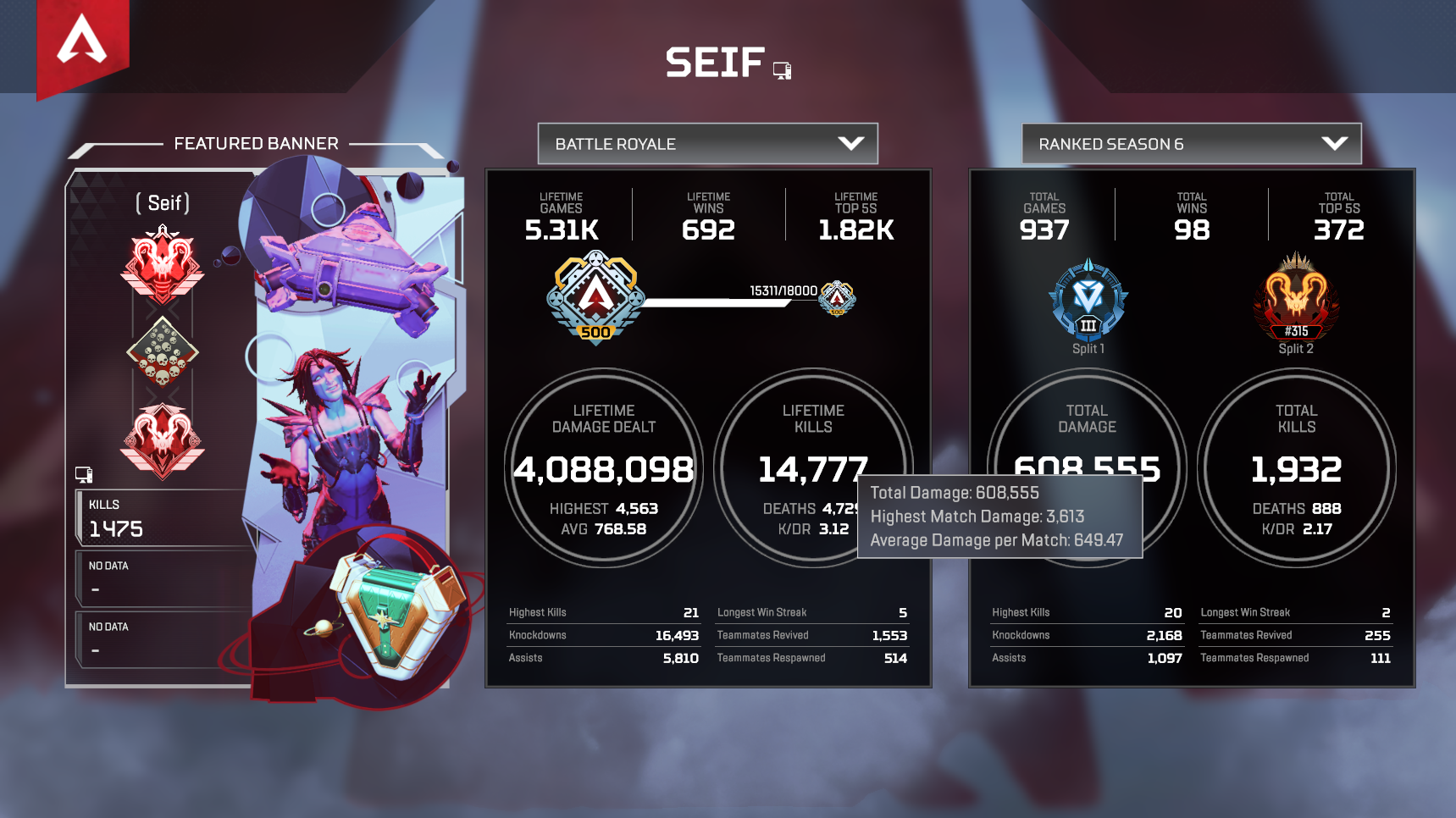 SOLD Selling Apex 3X Predator Account 15k Kills 100 Legendery skins