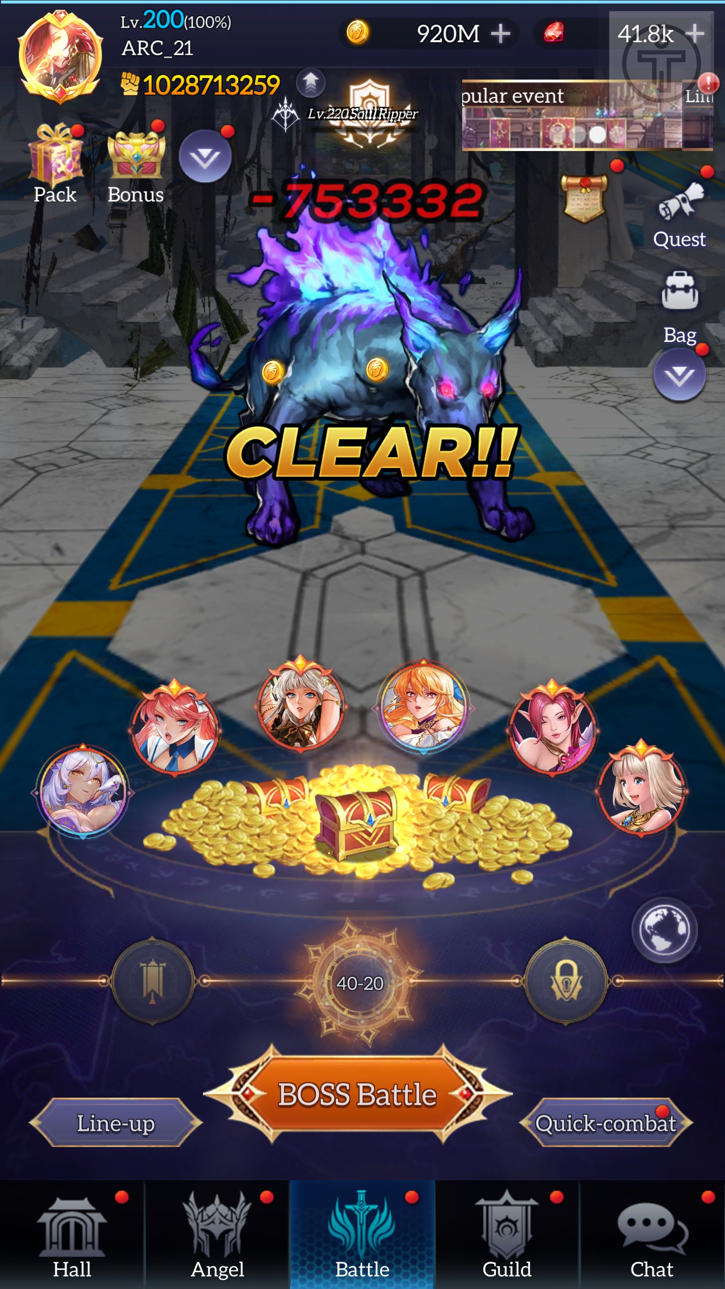 SOLD Idle Angels Account with 1B Power, 4 SSR+(5 start) , 1 UR (5