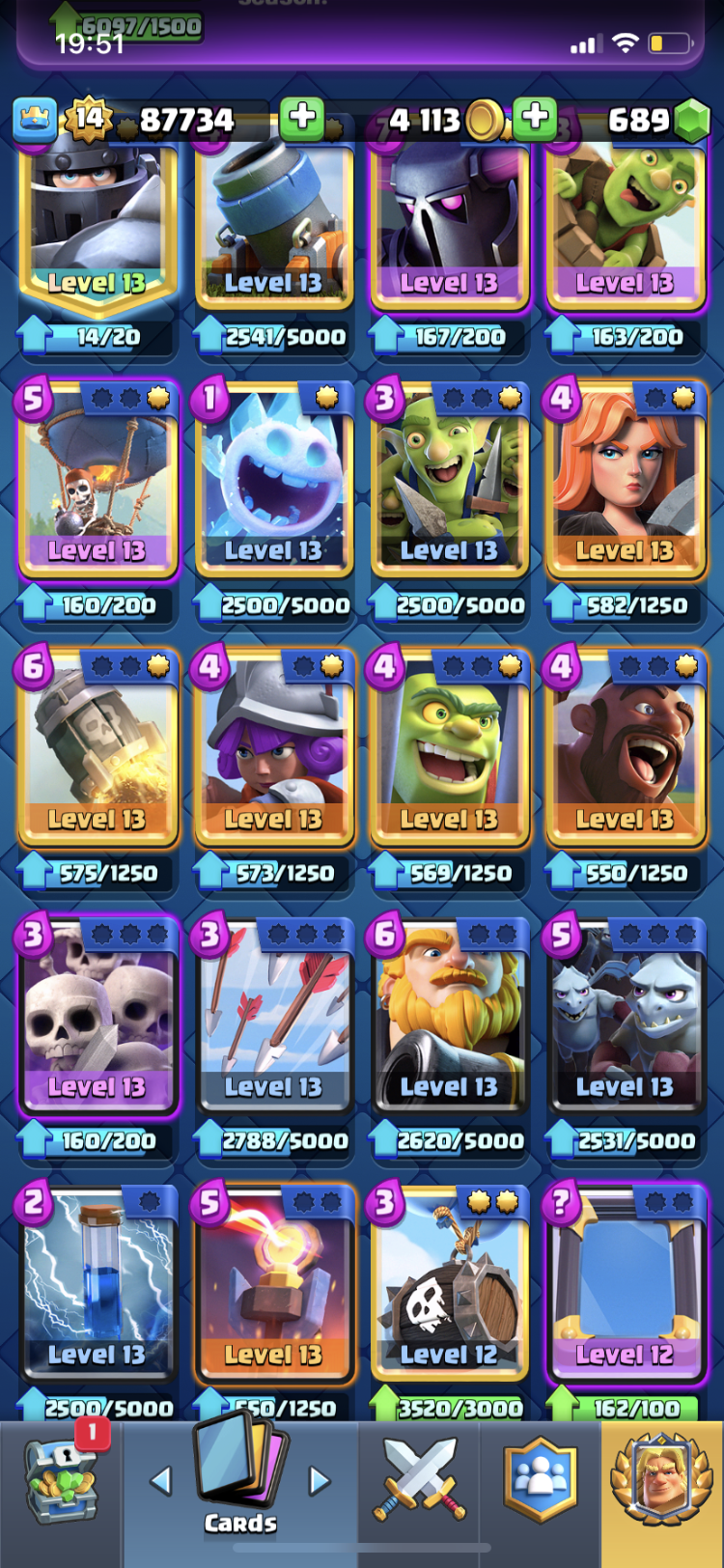 Selling - Level 14 Account | 26 Cards Level 13 | MK Lvl 13 | Log Lvl 13 | 5  Leg Lvl 12 | EpicNPC Marketplace