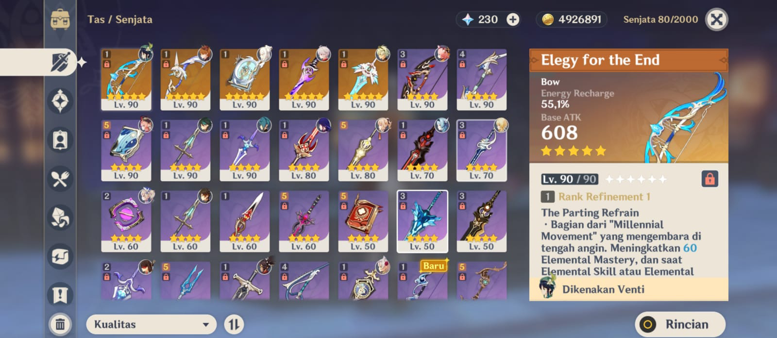 Trio Archon + Signature Venti, Eula, Kazuha, Xiao, Lot of Signature