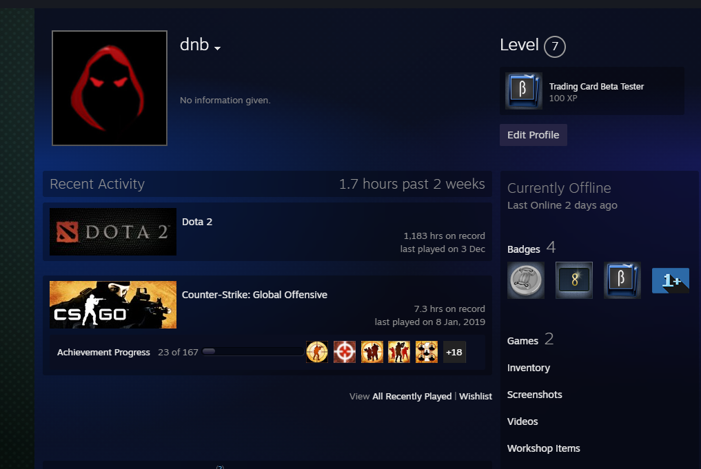 Dota Account First Match 2013 with Steam Trading Card Beta Tester Badge