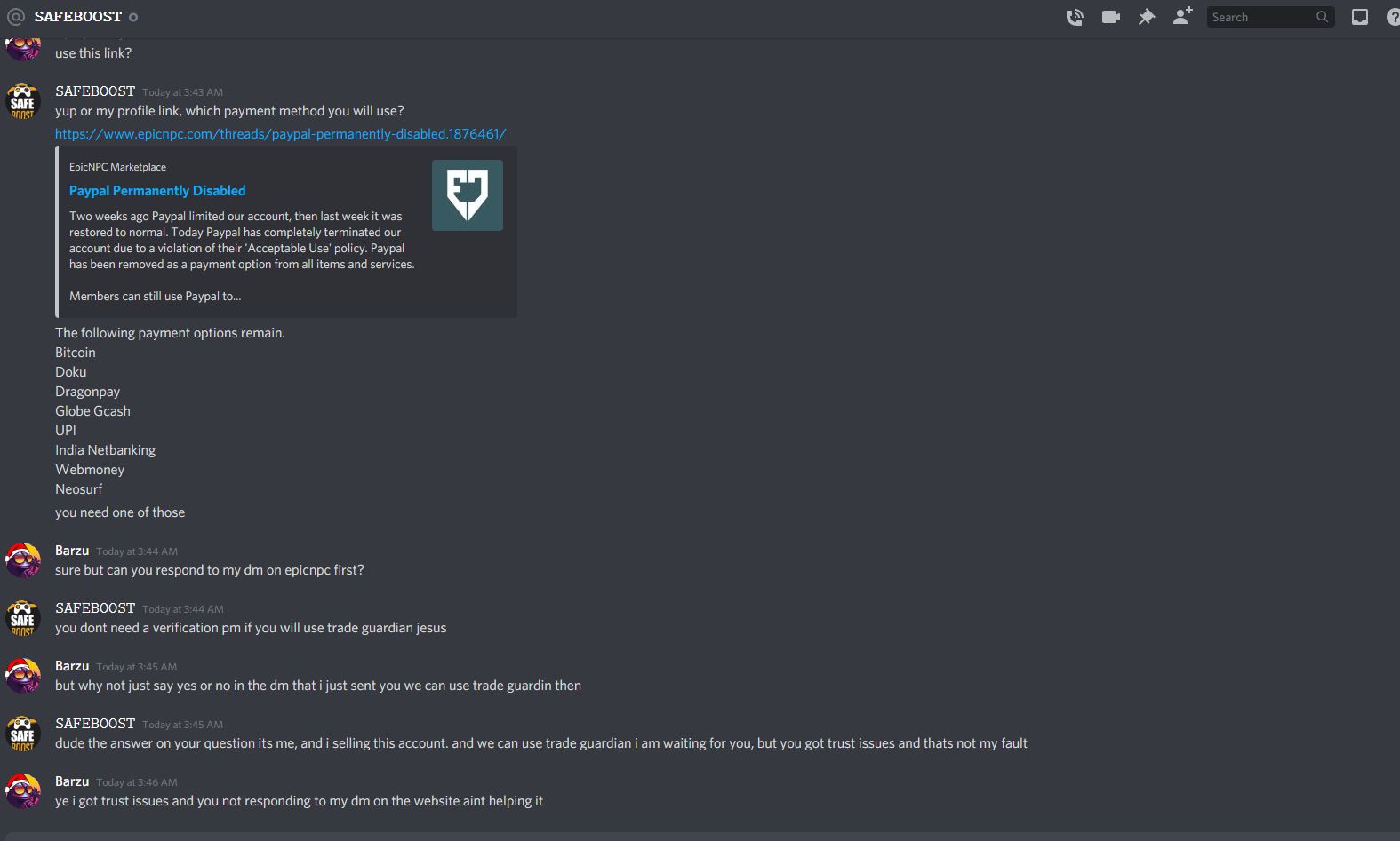 Impersonation Scammer On Discord Epicnpc Marketplace 9309