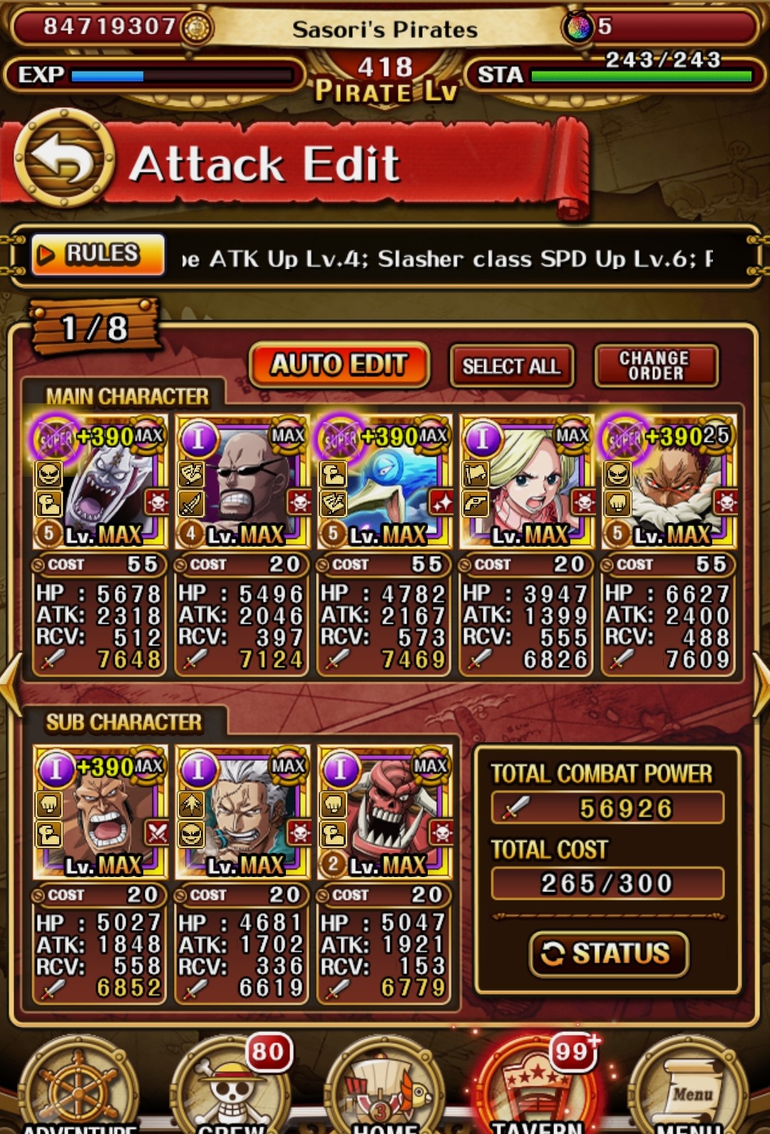 Selling - One Piece Treasure Cruise account PLVL 418, 100 USD, new 