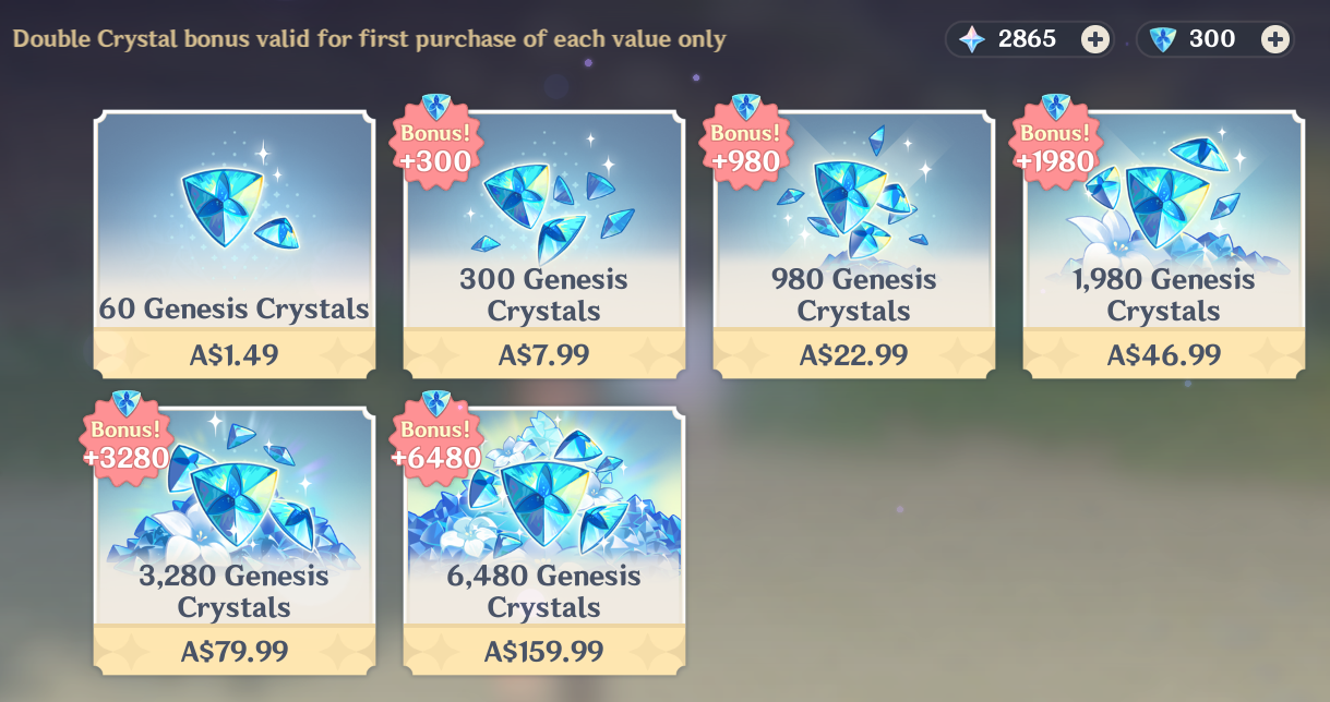 Bonuses available. Genesis Crystal. Genshin Genesis Crystal in try