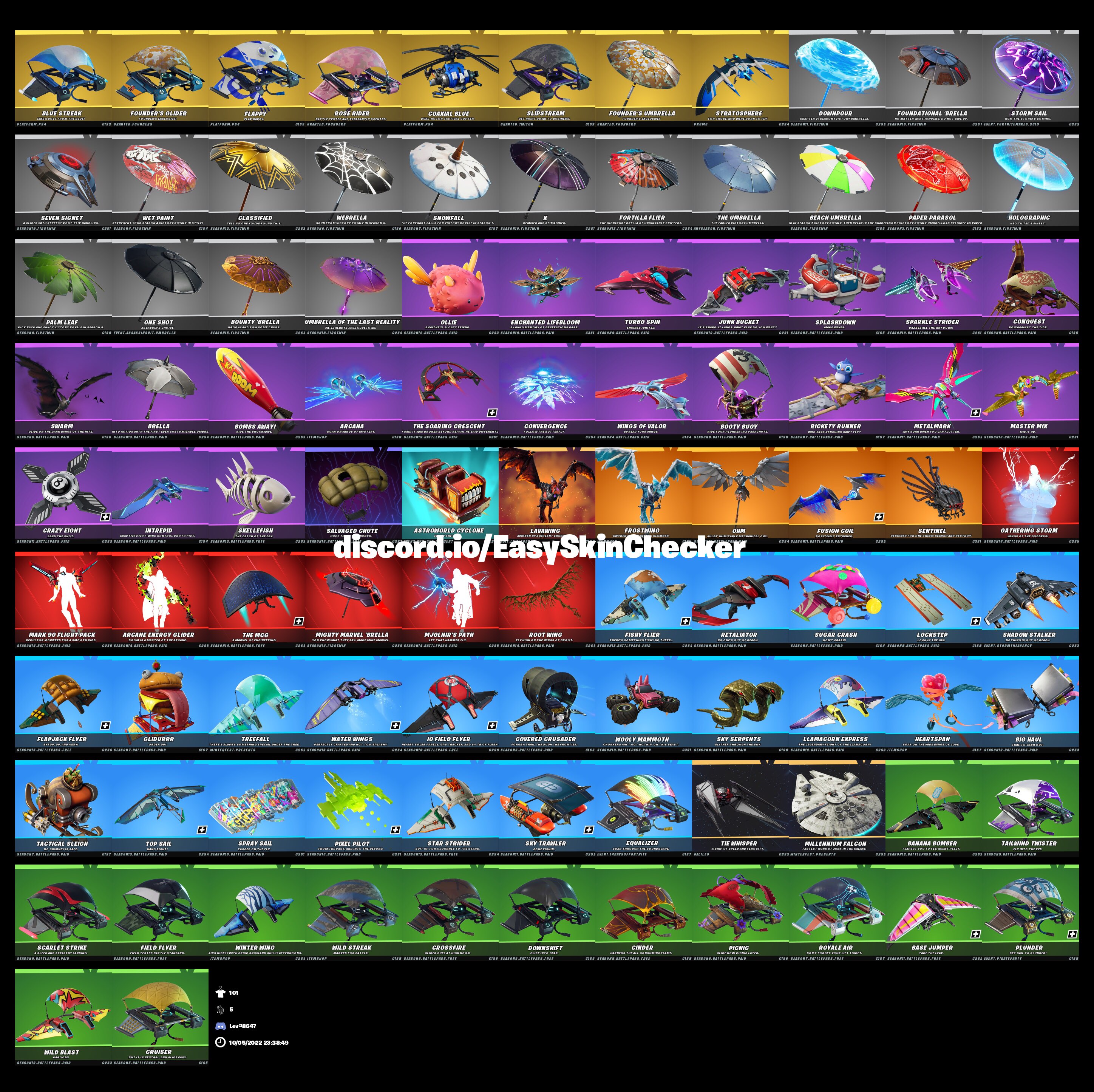 Stacked fn acc (max bp c1s4 up to c2s5) (rare exclus and rarest pic and  emote) - EpicNPC