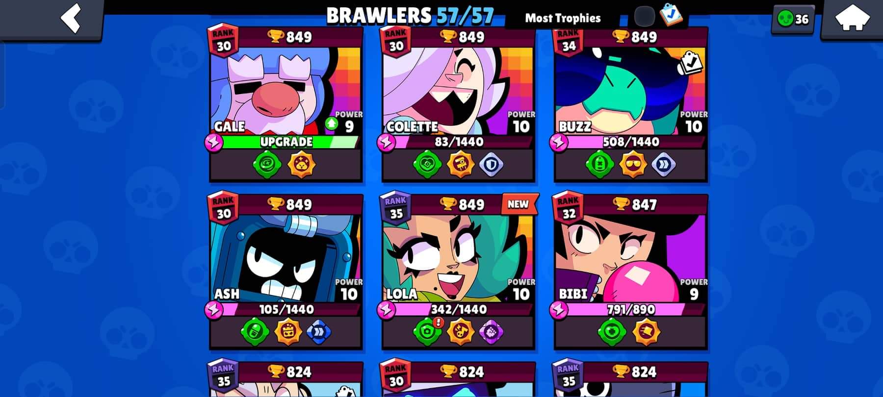 Selling - 50k brawl stars account / lvl 331 / 36k 3v3 win / +150 skins ...