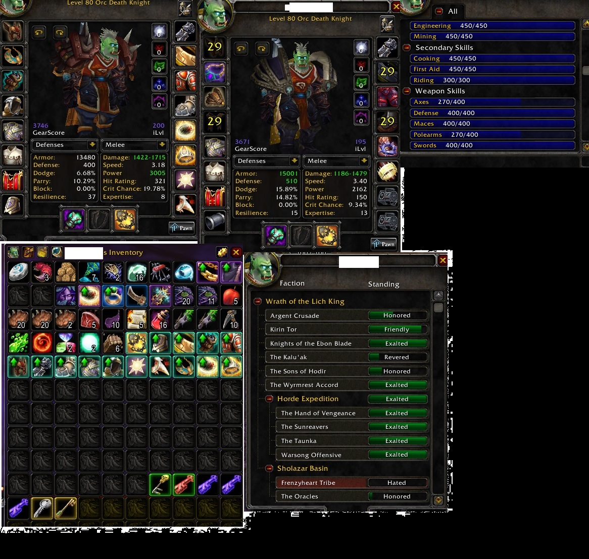 Selling Level 80 Orc Dk Skyfury Horde us 3.7k gs Dps/Tank Eng/Miner