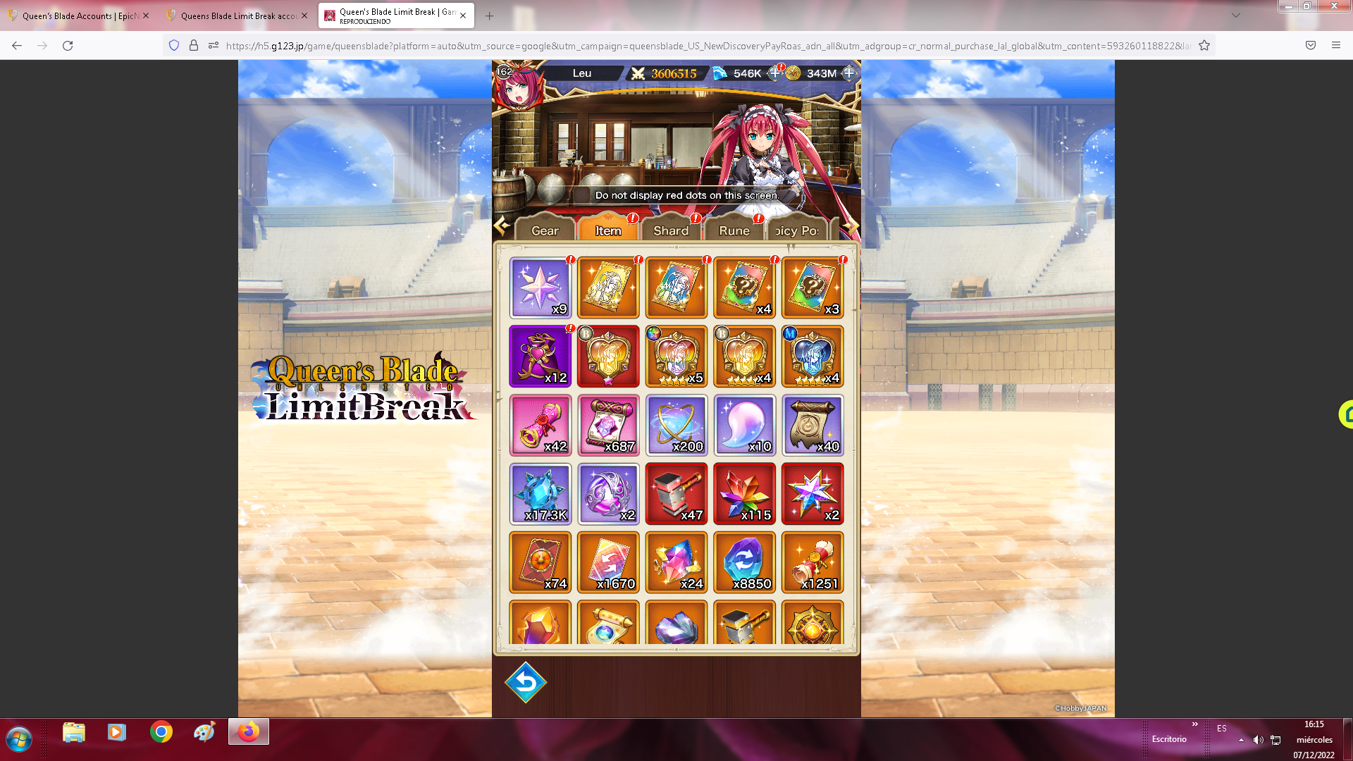 Selling - Queens Blade Limit Break account 3.6M Power 550k gems - EpicNPC