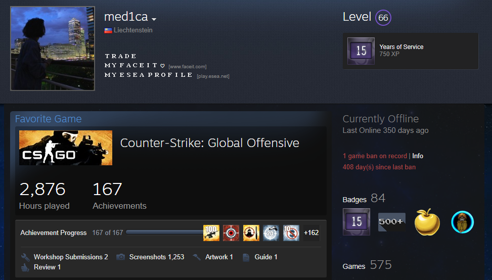 SOLD - 66 lvl steam / 15yo account / 575 games / 2,800 hours / 6 medals ...